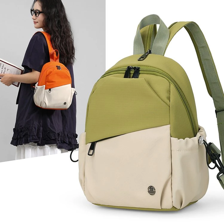 2025新款时尚拼接流苏背包可斜挎可双肩耐磨尼龙防水拼色双肩包女