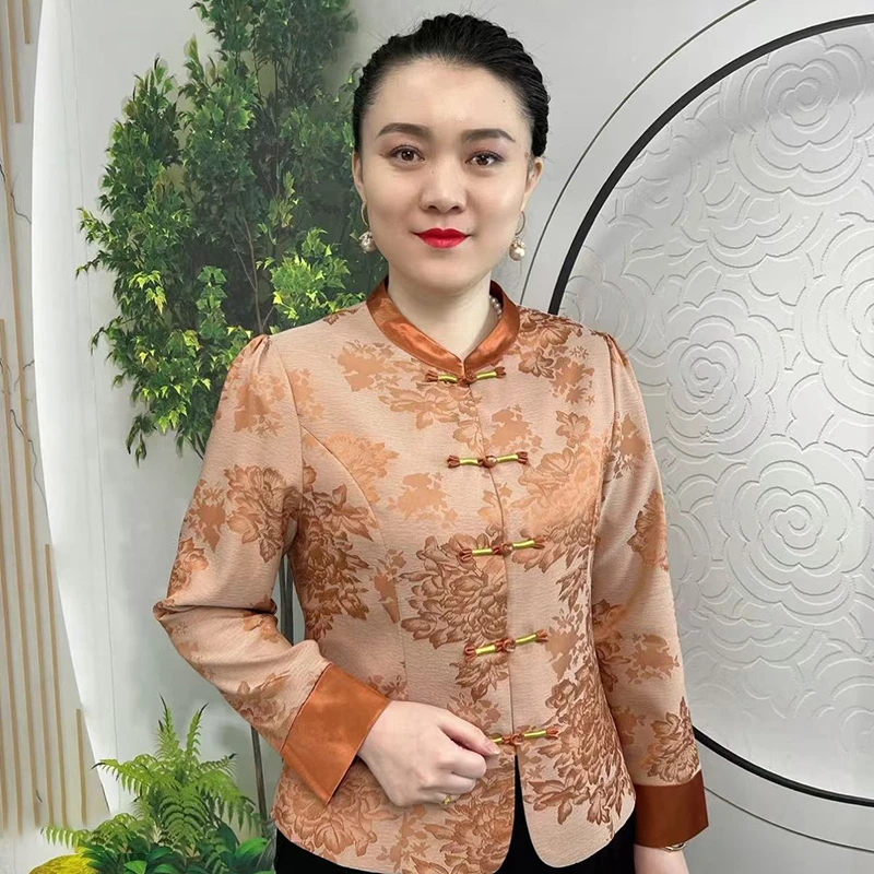 春夏提花复古开衫短外套宽松休闲遮肚显瘦旗袍衫国风妈妈洋气上衣