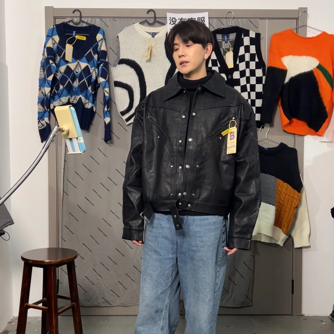 潮流时尚黑色皮衣pu外套xl码