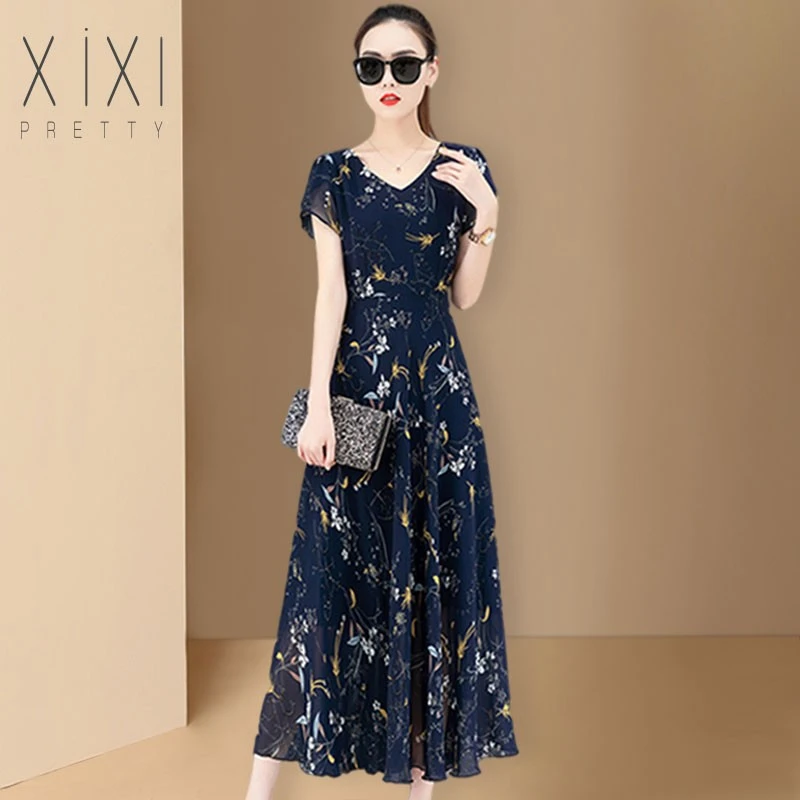 中年妈妈高档连衣裙收腰显瘦夏装新款时尚洋气裙子气质贵夫人品牌