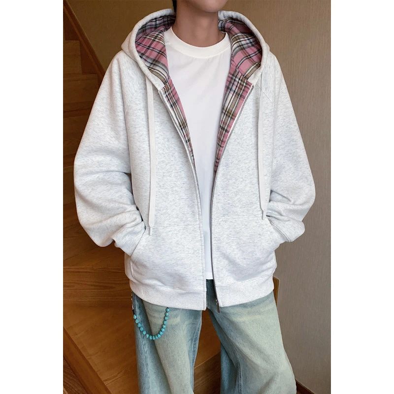 美式重磅棉质卫衣外套男春秋季灰色潮牌高级感百搭休闲连帽开衫潮