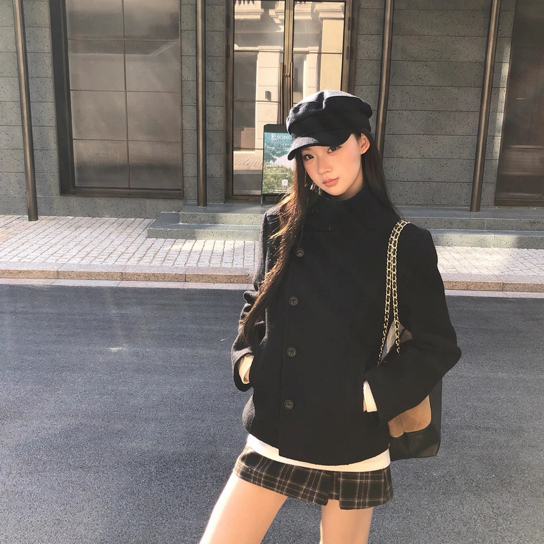 11.24 豆豆studio 秋冬复古修身显瘦毛呢外套女小个子保暖短款