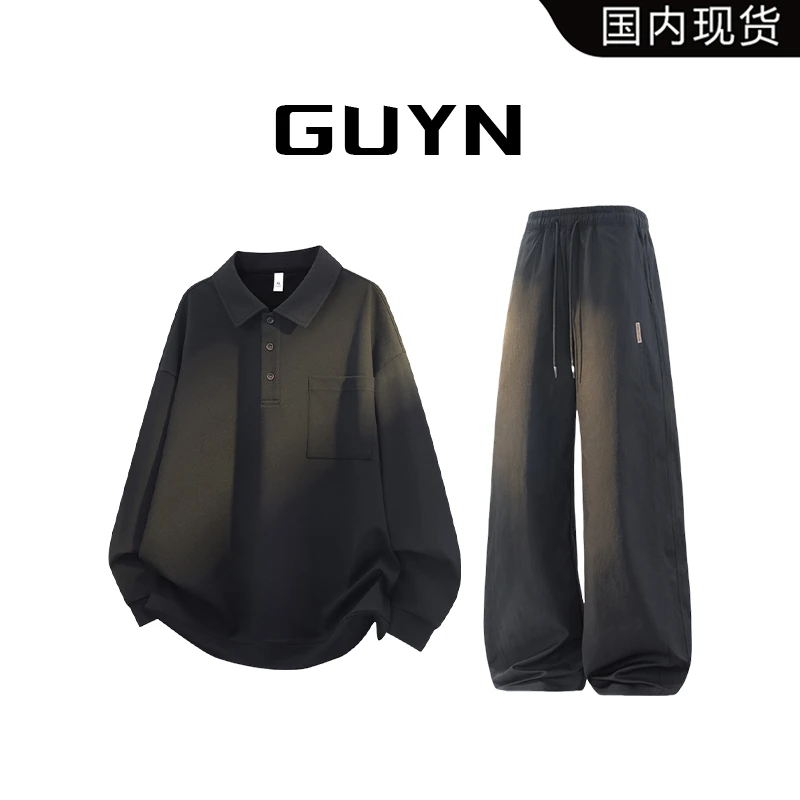 【品牌现货】GUYN休闲运动套装秋季卫衣长裤不起球常规款polo衫上衣