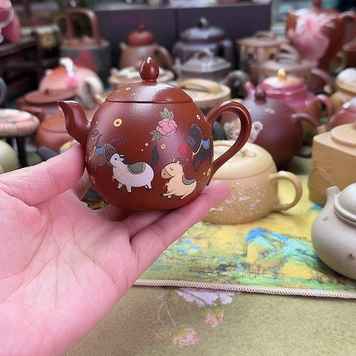 紫砂茶壶八骏图120c