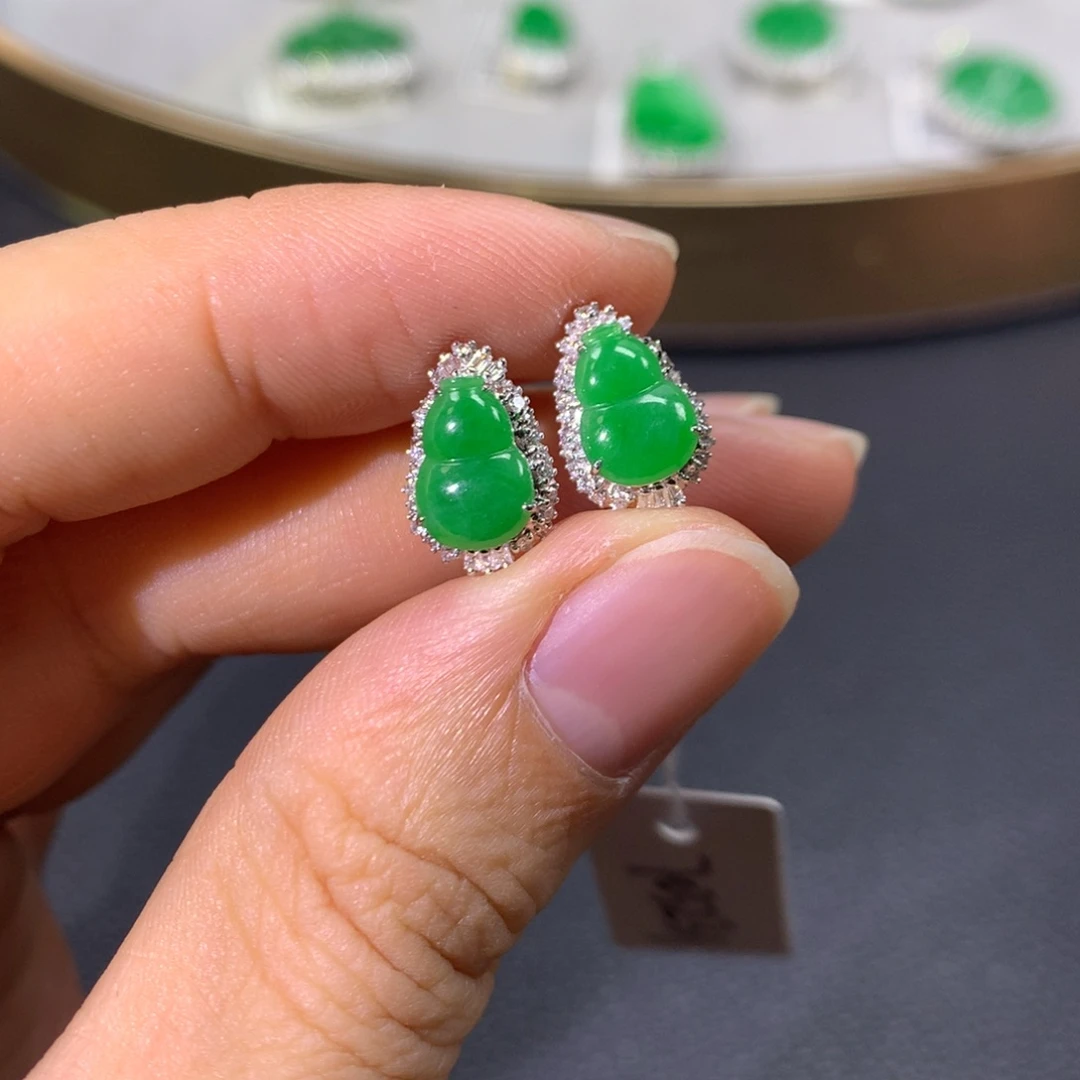 翡翠耳饰18K金镶嵌翡翠