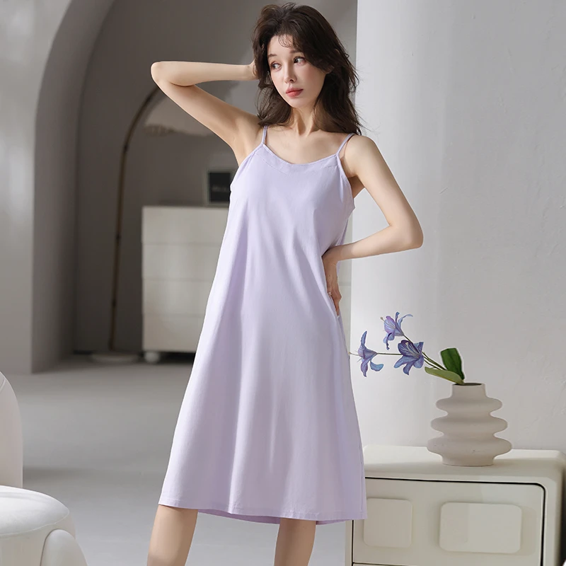 夏季薄款甜美中长款无袖性感睡裙连衣裙宽松女吊带休闲大码可外穿