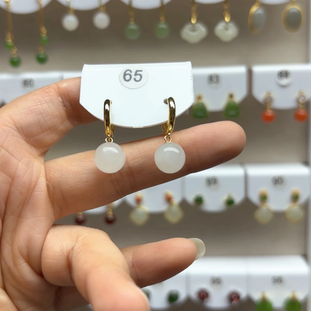 和田玉银S925镶嵌耳饰