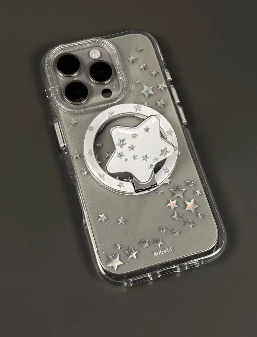 ins简约银色星河磁吸鎏金圆边双层苹果17promax/16/15防摔手机壳