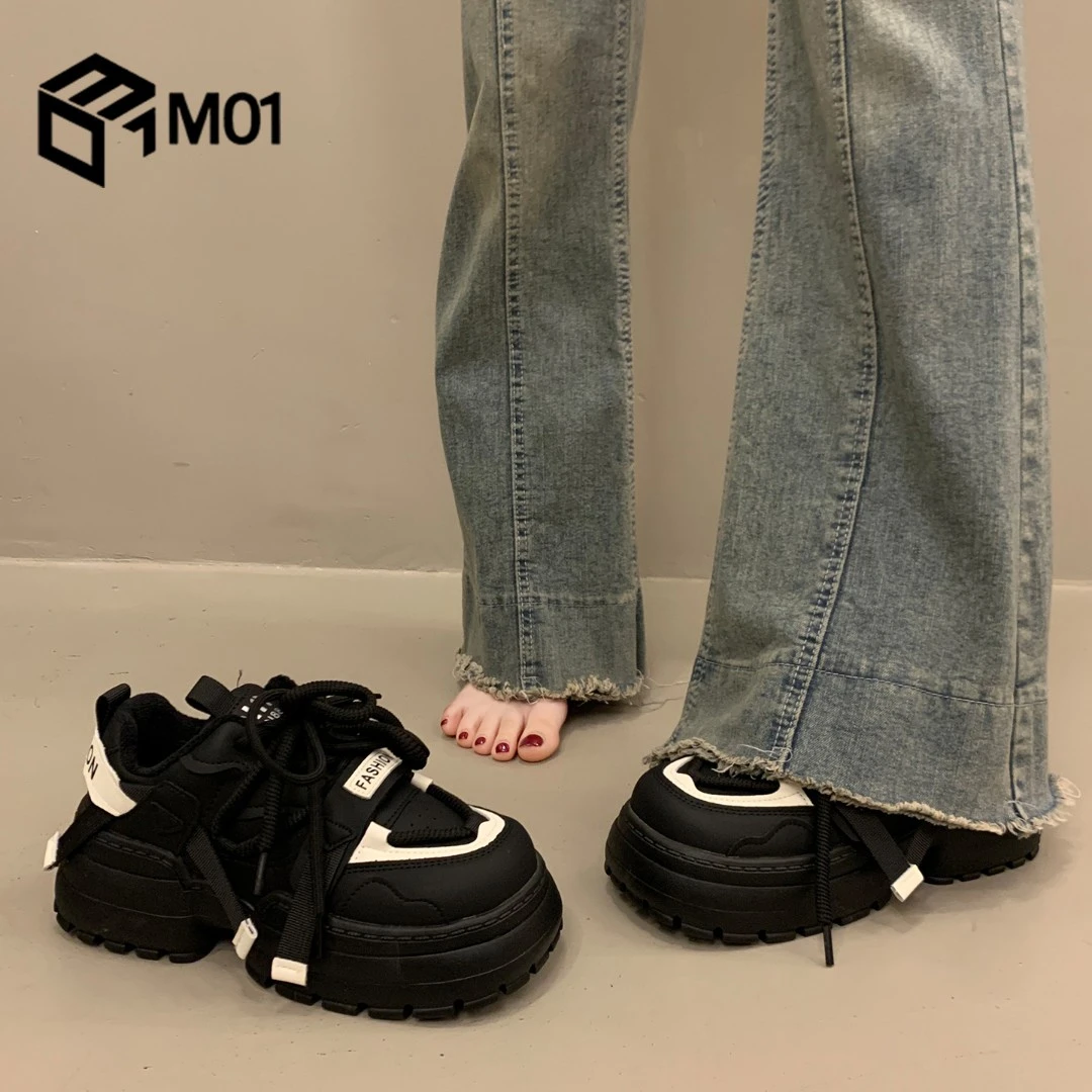 M01厚底加绒老爹鞋女秋冬小个子增高超火新款爆款黑色运动休闲鞋