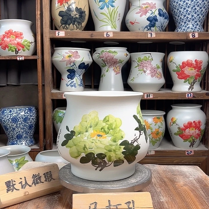 摆件高20口20绿绿绿牡丹陶瓷陶瓷