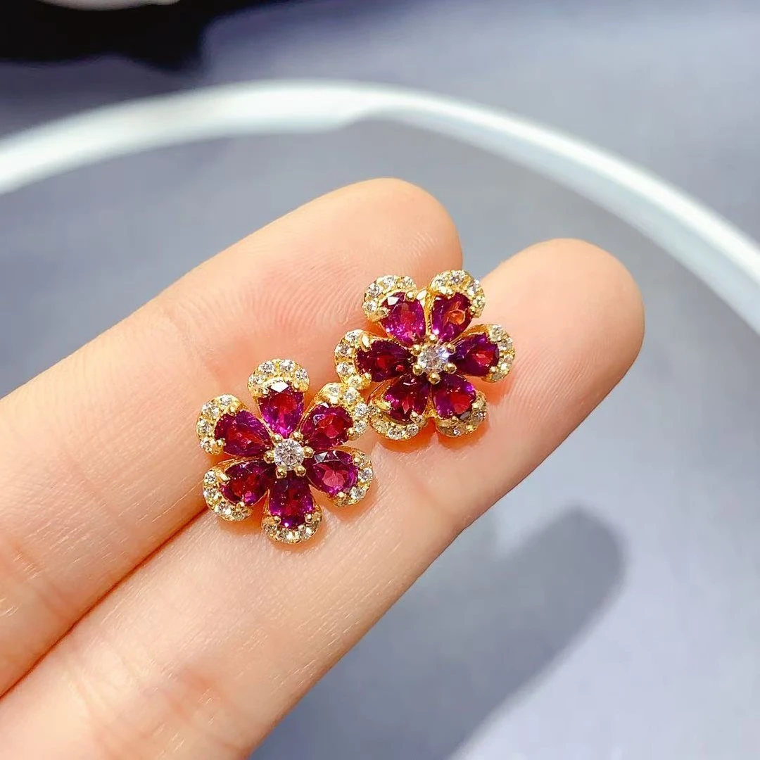 3*4天然美铝石榴石耳钉时尚气质百搭显白显气质