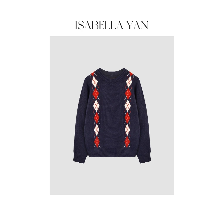 【Isabella】“野忘”美拉德复古撞色菱格针织毛衣M28986IS44
