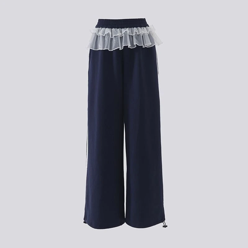 唐采儿复古宽松阔腿裤芭蕾拼接运动百搭直筒休闲裤女&长裤加长