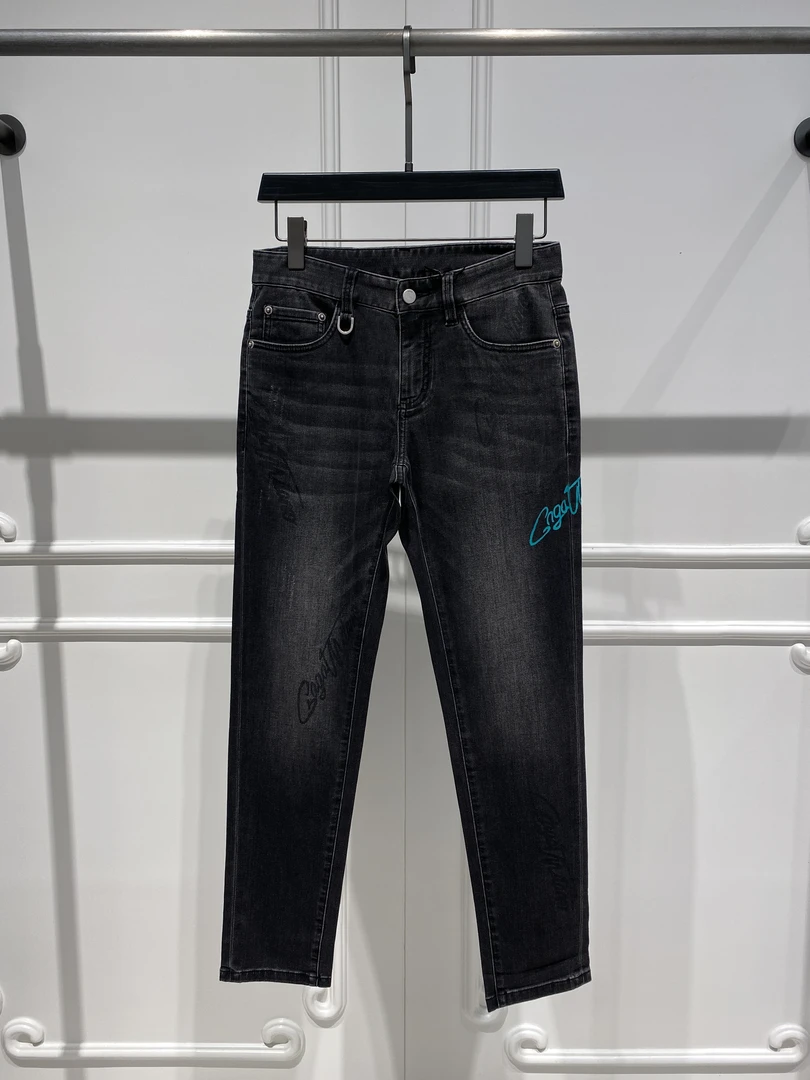 【意大利GaGa】春夏欧货时尚男士字母简约百搭小直筒黑灰薄款牛仔裤