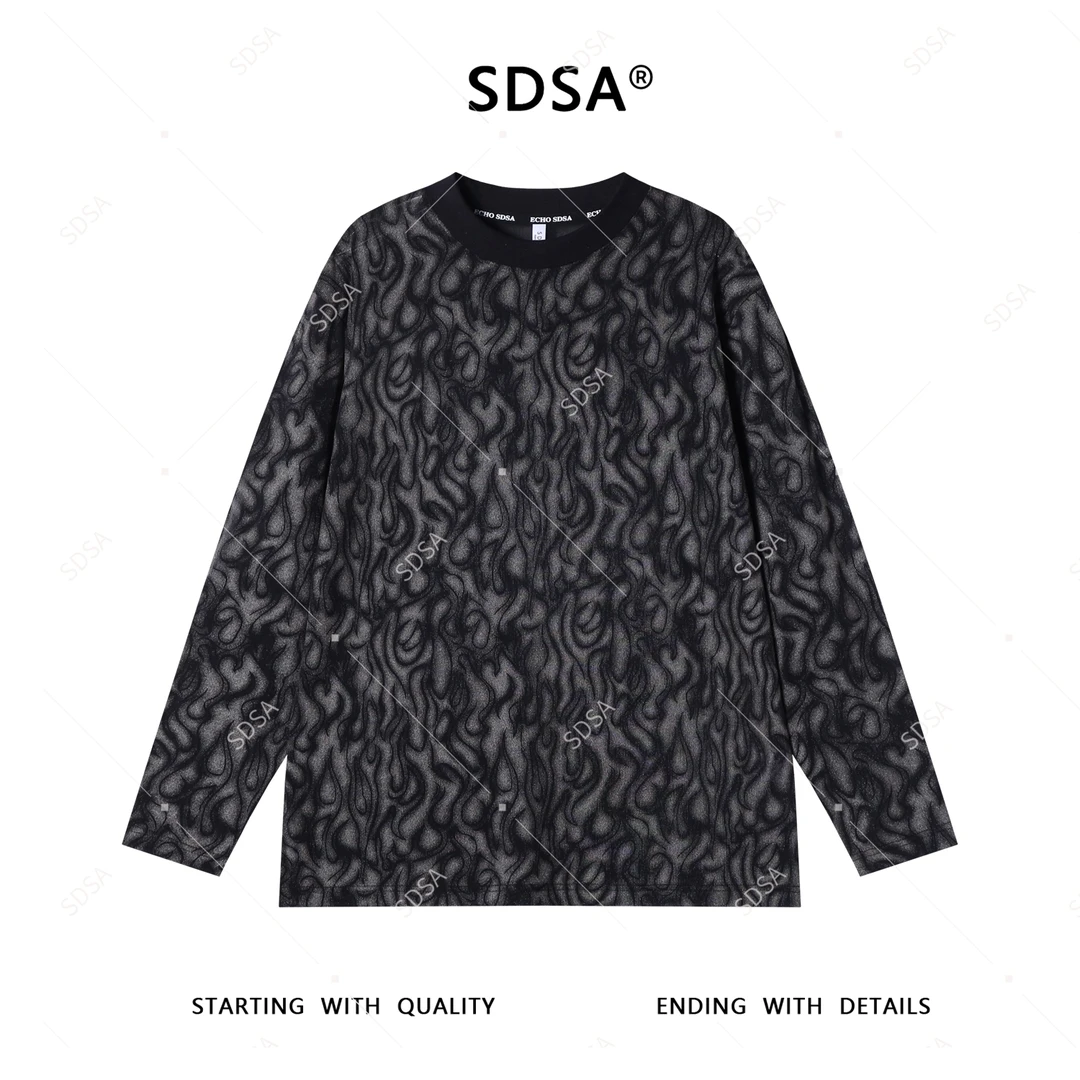 SDSA秋季新款男士痞帅潮牌显瘦撞色简约圆领长袖T恤高街时尚上衣