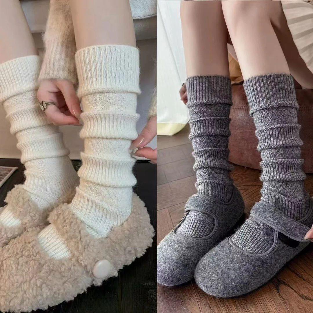 菱形格针织冬季加厚保暖纹理民族风分段显瘦复古百搭小腿堆堆袜