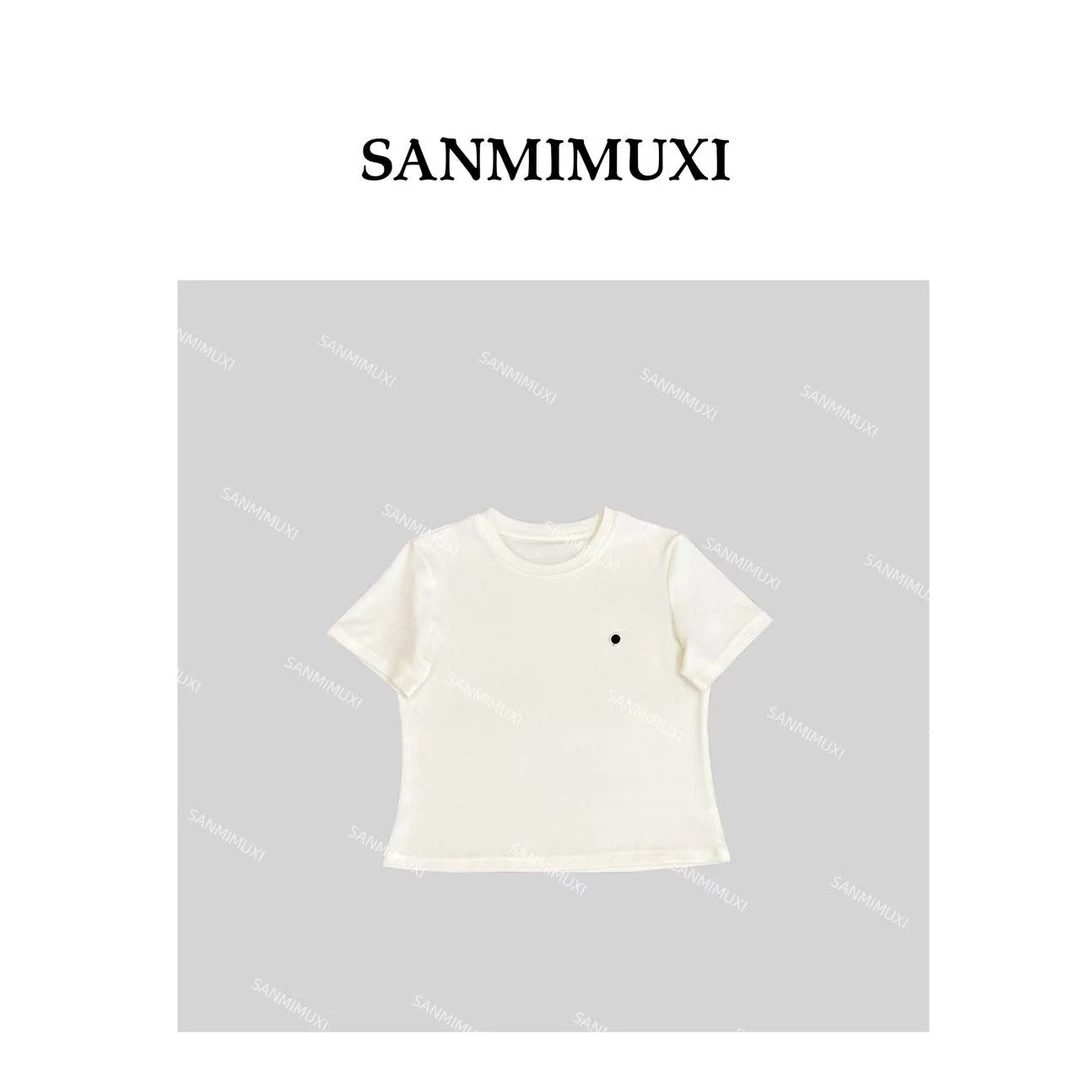 SANMI/叁米  【圆圈刺绣】 圆领正肩短袖T恤  3356