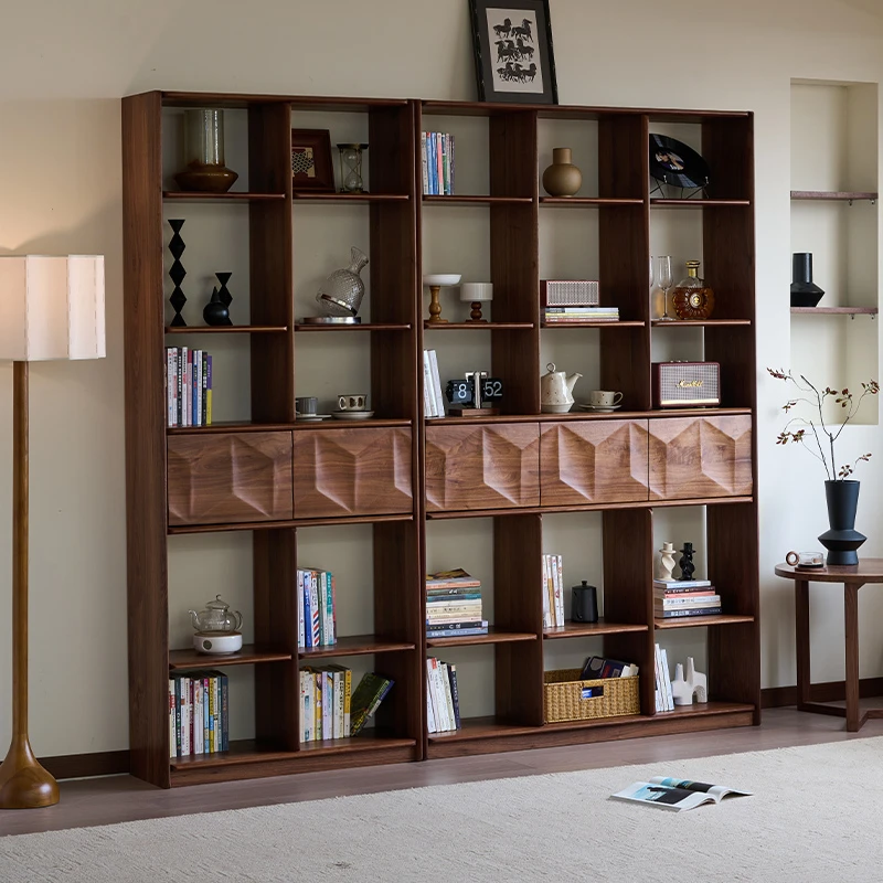 北美黑胡桃木组合书柜满墙一体整墙收纳置物柜30*87*210