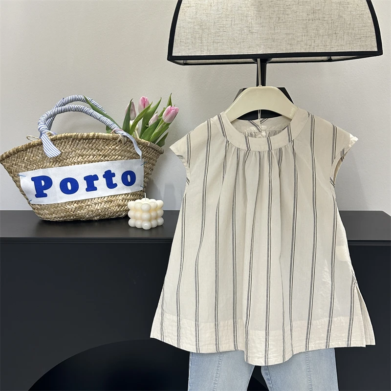 【现货】女童条纹衬衫24夏新款儿童无袖上衣设计感背心衬衣26370