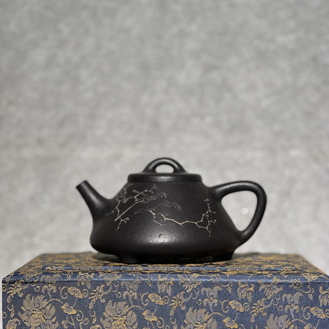 子冶石瓢，崔颖强制张勇刻，段泥还原烧230cc宜兴原矿紫砂壶高档茶
