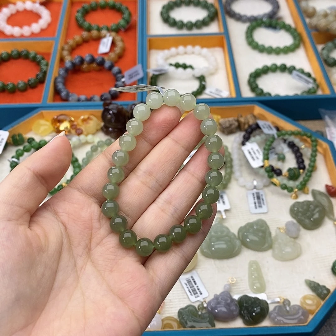 和田玉未镶嵌手链w23晴水渐变8mm