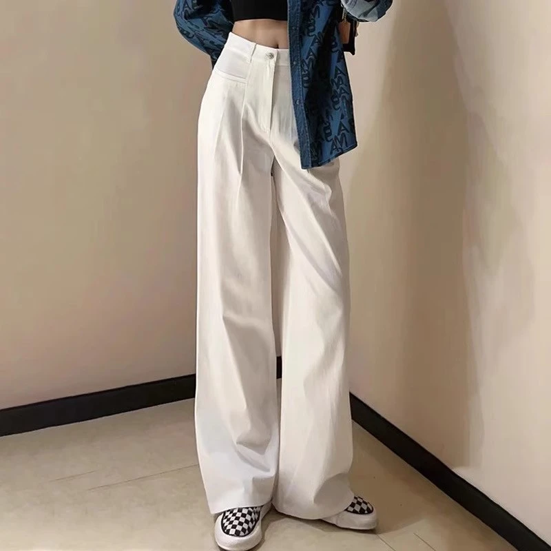 商场同款2025春季白色高腰显瘦直筒休闲裤女百搭阔腿裤长裤子