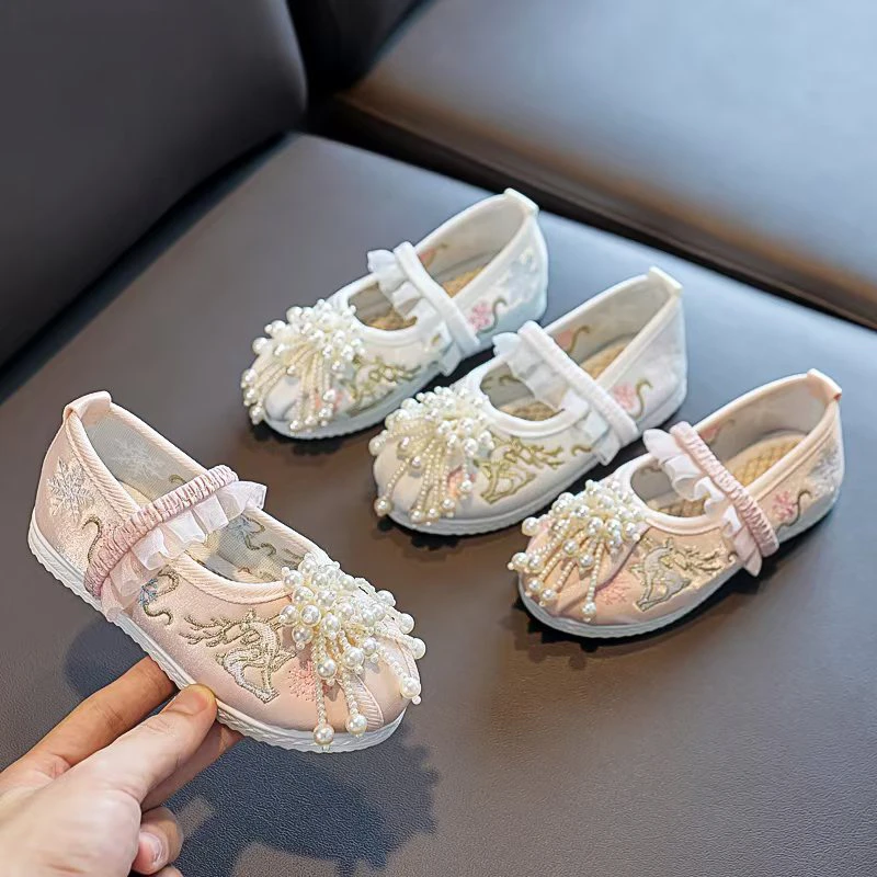 女童汉服鞋夏季儿童绣花鞋凉鞋网鞋古风演出鞋子宝宝出游网纱透气