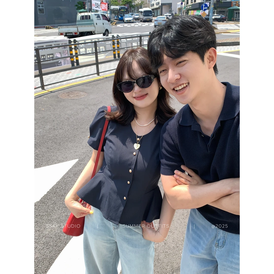 KMZY/KMZY山_山【清冷感欧尼】微胖韩版简约金属单排扣收腰显瘦衬衫