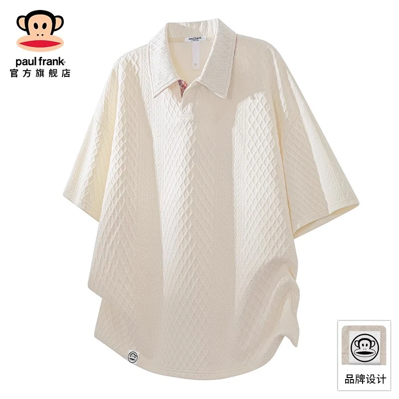 Paul Frank/大嘴猴华夫格翻领polo衫男士2025夏季休闲宽松短袖T恤