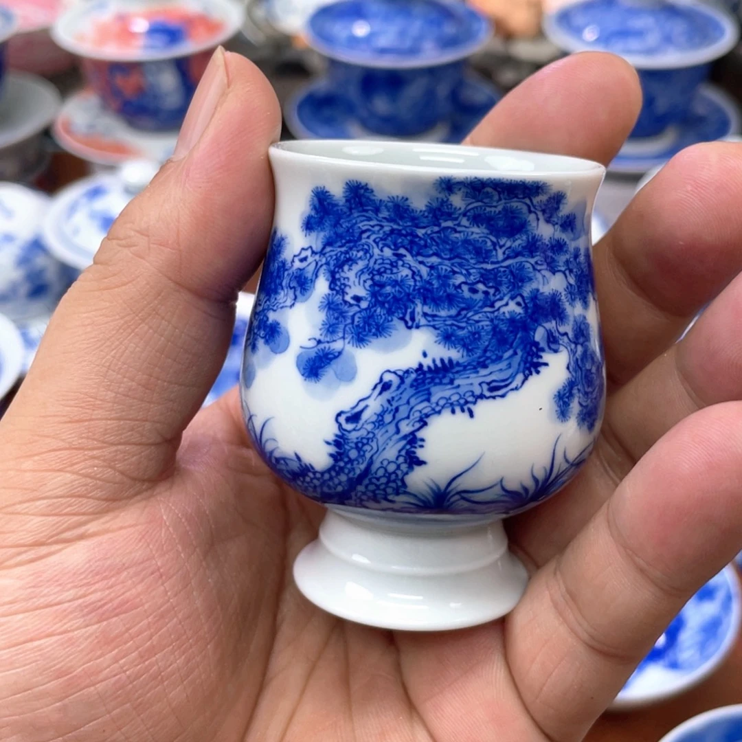 陶月楼  迎客松 高足杯
