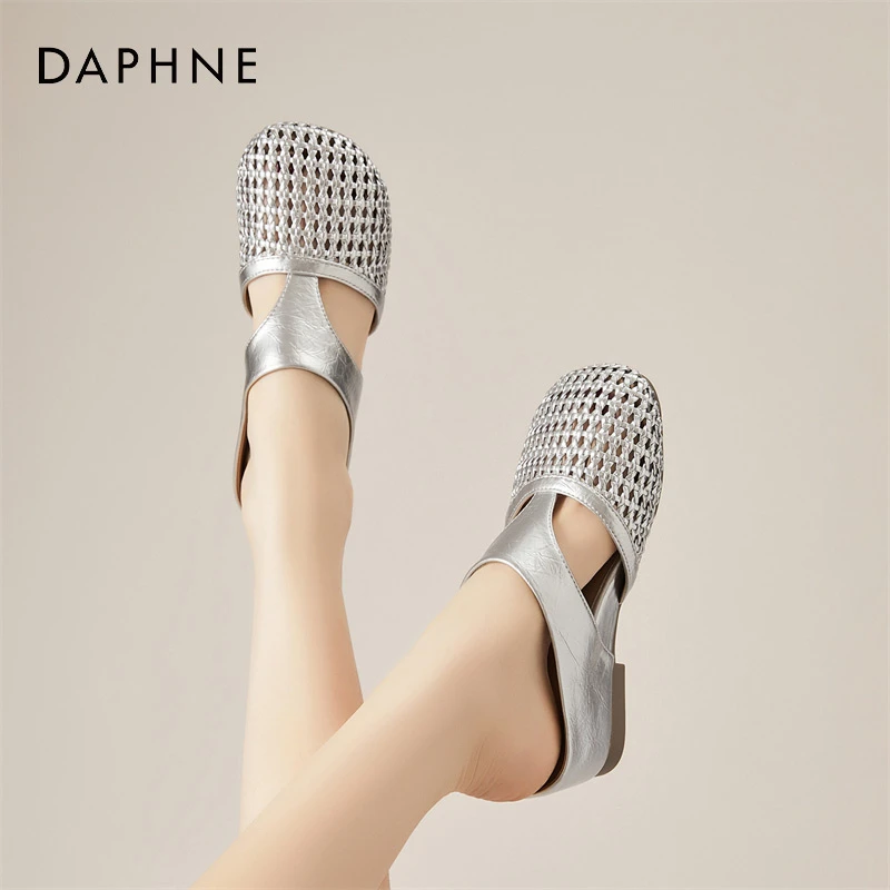 达芙妮包头半拖鞋女2025新款夏季内增高外穿镂空凉拖透气坡跟凉鞋