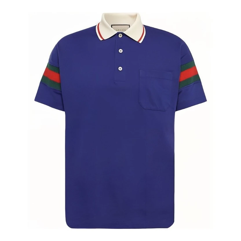 全新未使用 GUCCI/古驰 古驰条纹纽扣休闲短袖Polo衫