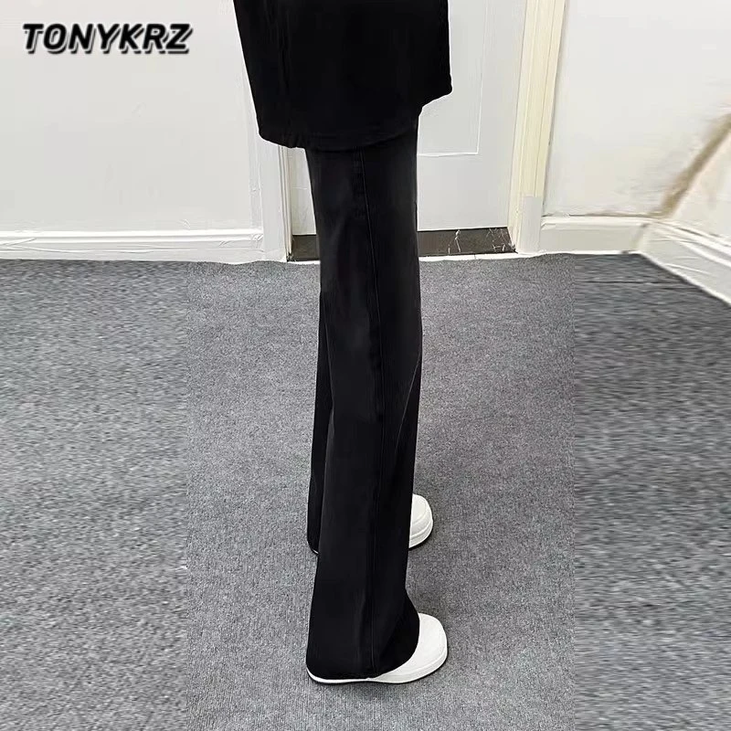 TONYKRZ美式高街牛仔裤男女直筒黑色显瘦显腿细复古vibe微喇长裤