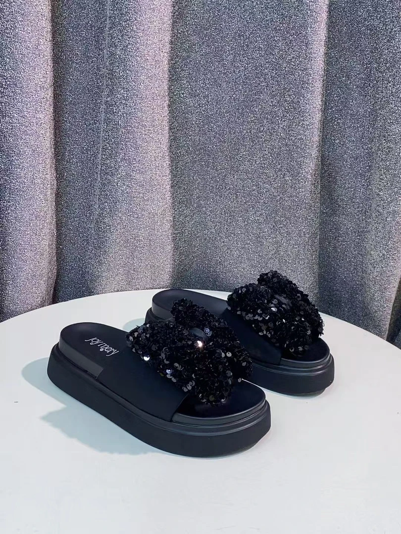 C2699   黑色  春夏气质时尚圆头舒适厚底露趾凉拖鞋