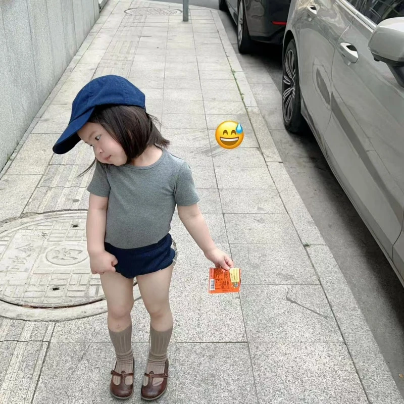 壹妈童装女童时髦套装2025夏季新款洋气女宝宝灰色短袖百搭包屁裤