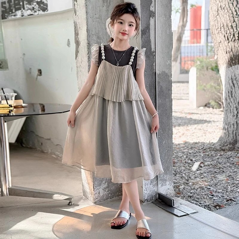 女童夏装连衣裙2025新款大童洋气女孩短袖公主裙儿童夏季裙子套装