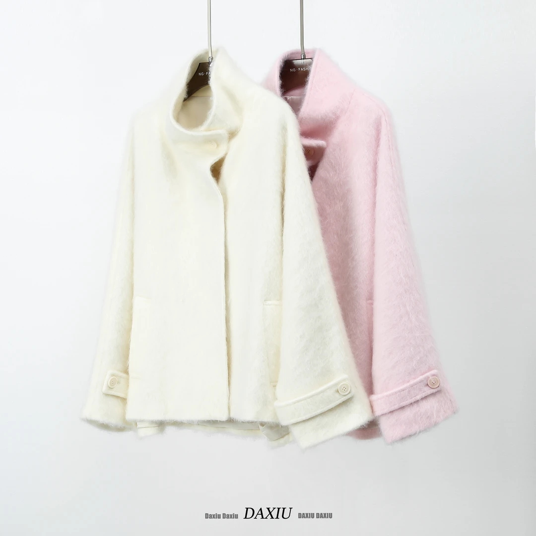 【DAXIU轻奢】秋冬纯色净版拉绒羊绒大衣-245-5198