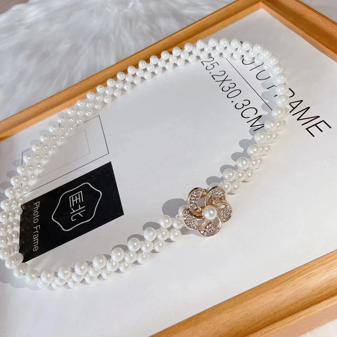 腰带女装饰连衣裙 珍珠蝴蝶细毛衣链