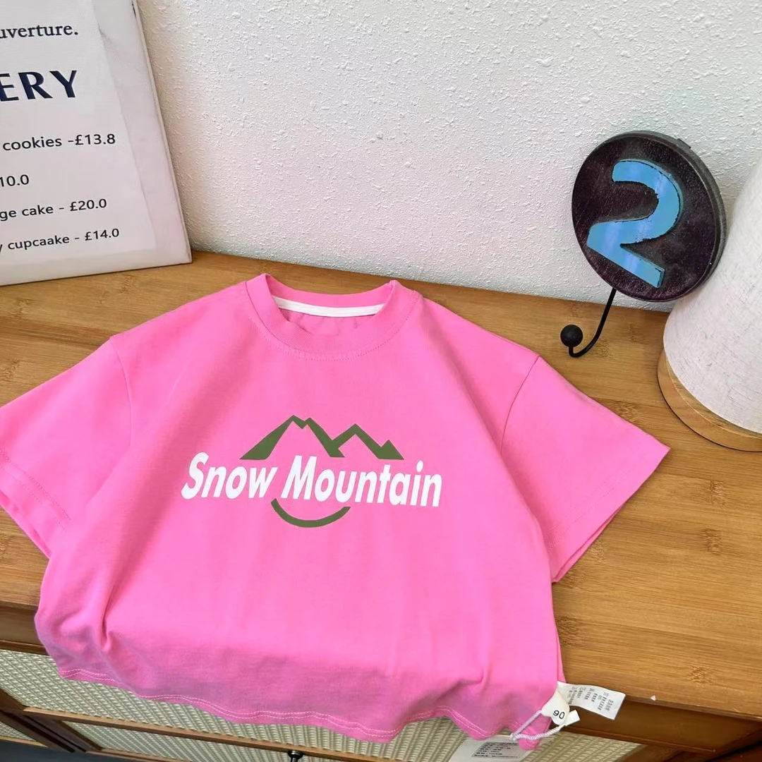 TX-27009   粉色儿童夏季印花短袖韩版ol短袖T恤时尚圆领半袖宽松