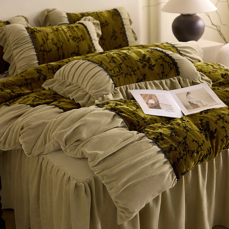 【谧语】法式复古印花金丝绒牛奶绒秋冬保暖绒床盖款四件套