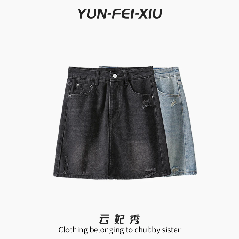 云妃秀大码女装半身裙百搭微胖牛仔休闲时尚日常显瘦夏季65430