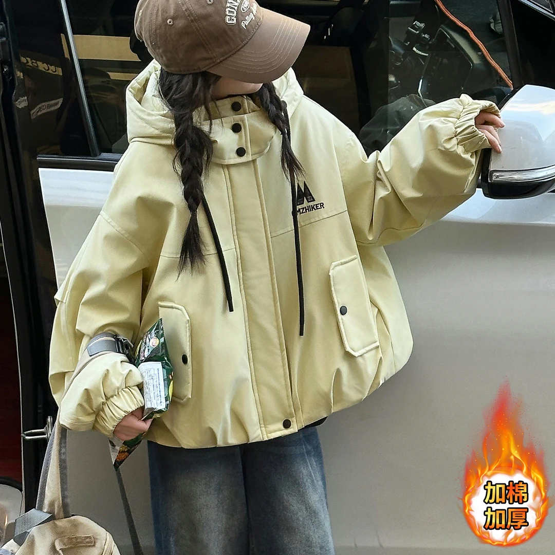 女大童棉服冬装夹棉加厚连帽外套青少年初高中生洋气棉袄保暖棉衣
