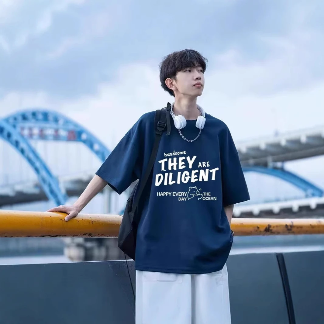 夏季短袖ins恤套装男生休闲穿搭潮牌帅气男装学生运动印花t恤半袖