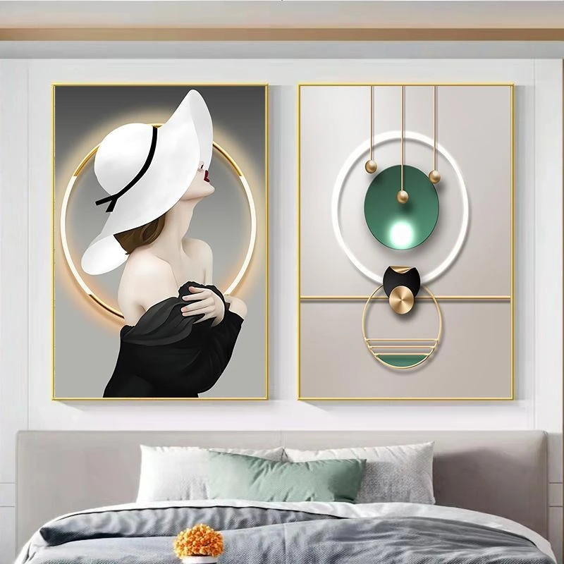 床头墙面装饰画现代简约卧室主卧房间背景墙挂画轻奢温馨两联壁画