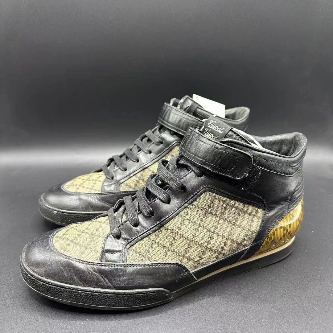 95新 GUCCI/古驰 男士棕色魔术贴中帮板鞋41码 zy137
