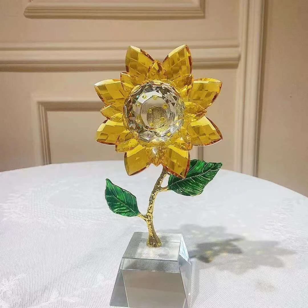 一举夺魁向阳而生轻奢水晶向日葵太阳花家居摆件高约21cm宽11cm