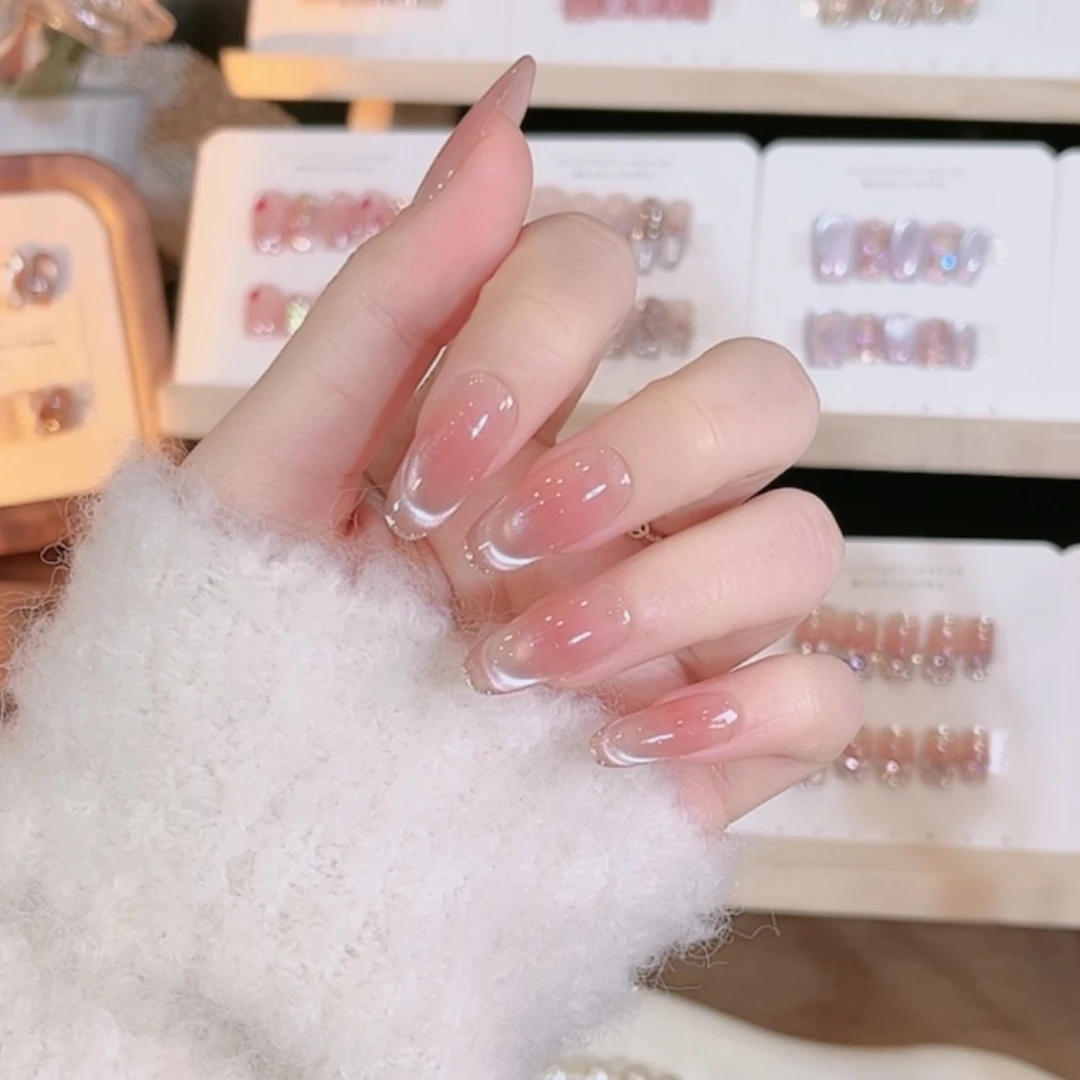 【轨道】纯手工穿戴甲粉红色法式猫眼美甲10片