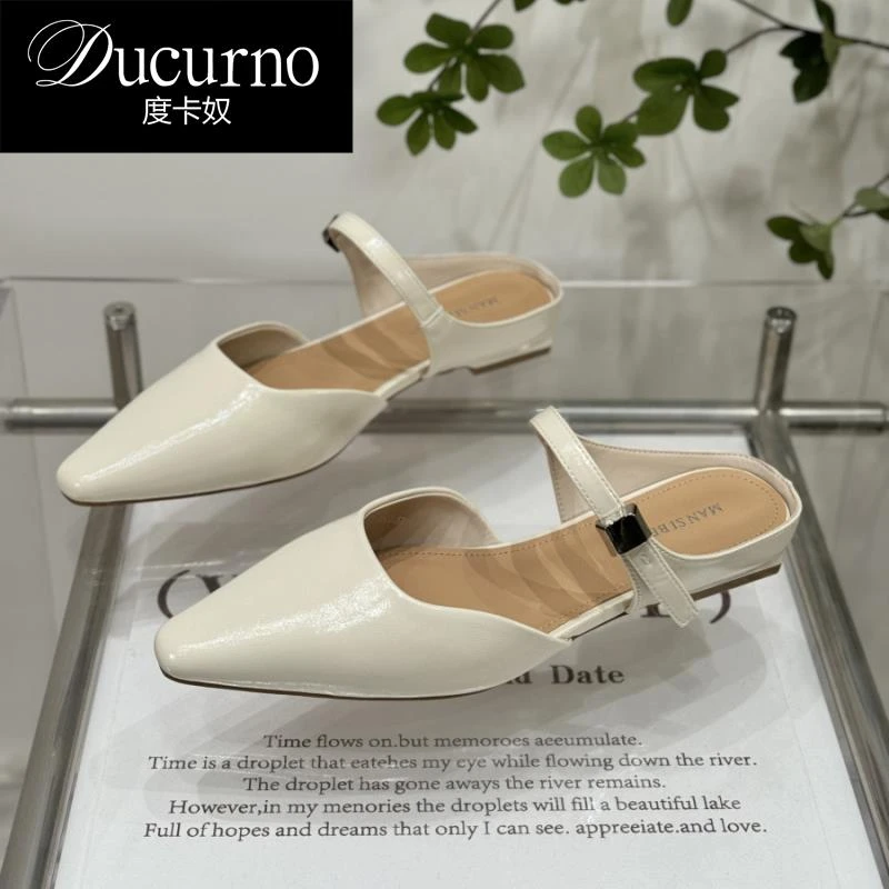 DUCURNO 法式平底一字带包头半拖鞋女2025夏季新款无后空尖头女鞋