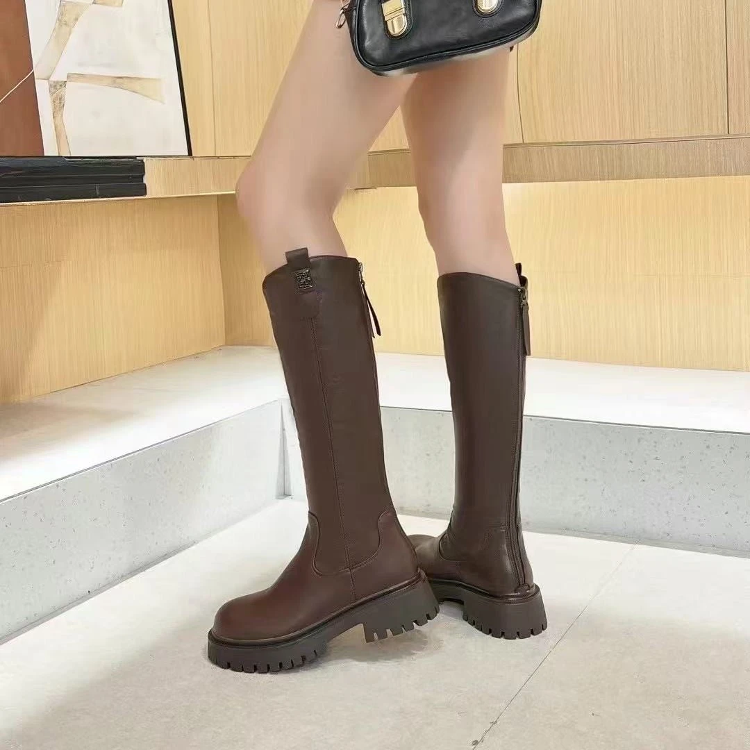 冬新款复古时尚百搭厚底显瘦V口不过膝长靴C8039(加绒)