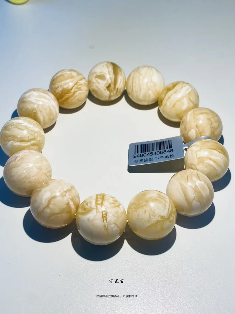 百正百 虎皮.天然俄料蜜蜡圆珠单圈手串6848